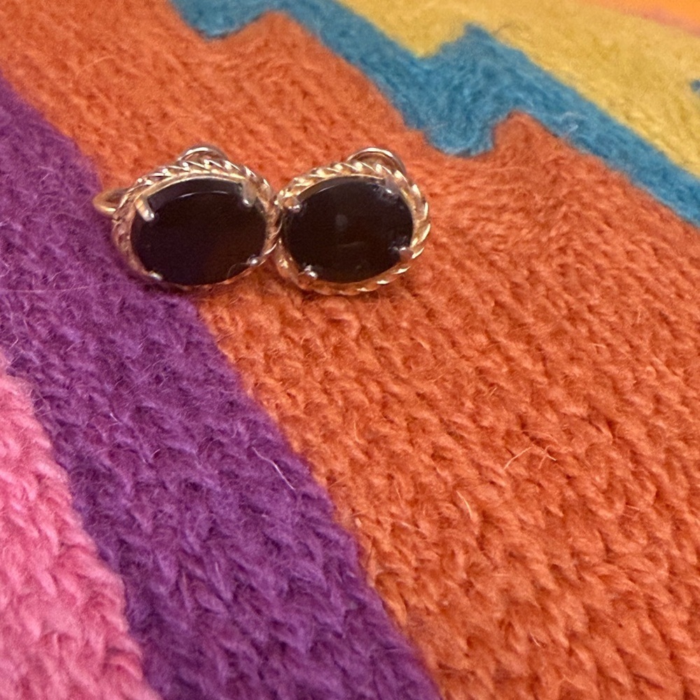 Vintage Van Dell Black Onyx Screw Backs 12K Gold Filled Rope Frame Earrings - Picture 2 of 12